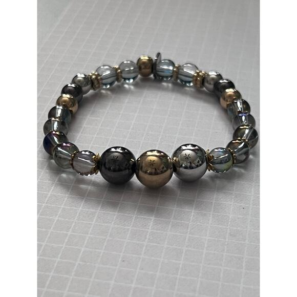 Iridescent Glass Handmade Bracelet Eclectic Unique Futuristic Design Stretchy - Picture 2 of 3